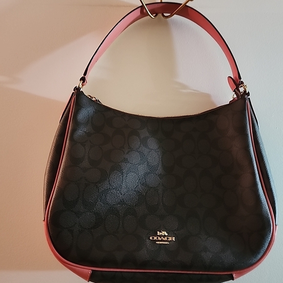 Coach Handbags - Coach Signiture Zip Brown & Coral Handbag